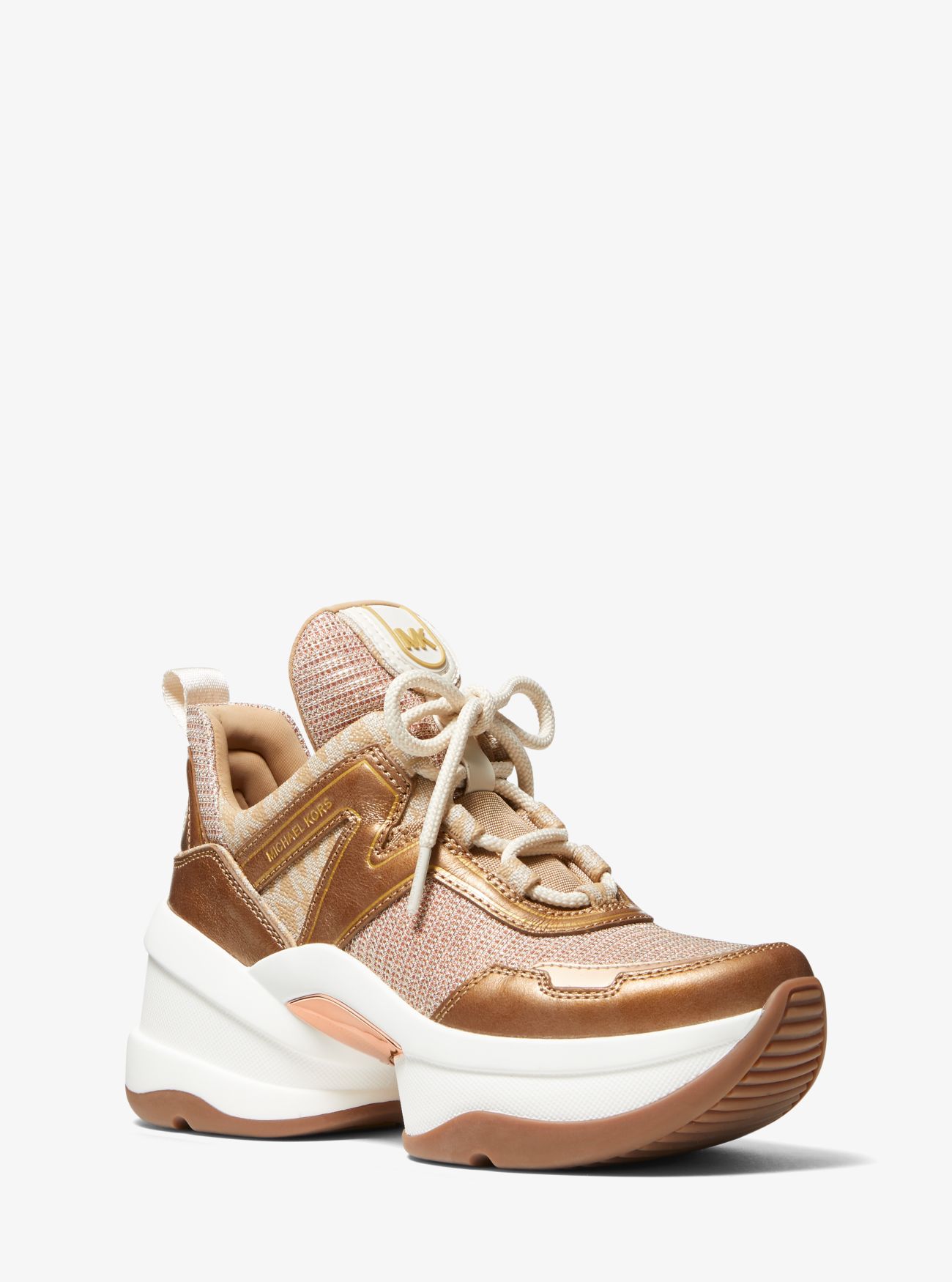 olympia glitter chain mesh and leather trainer