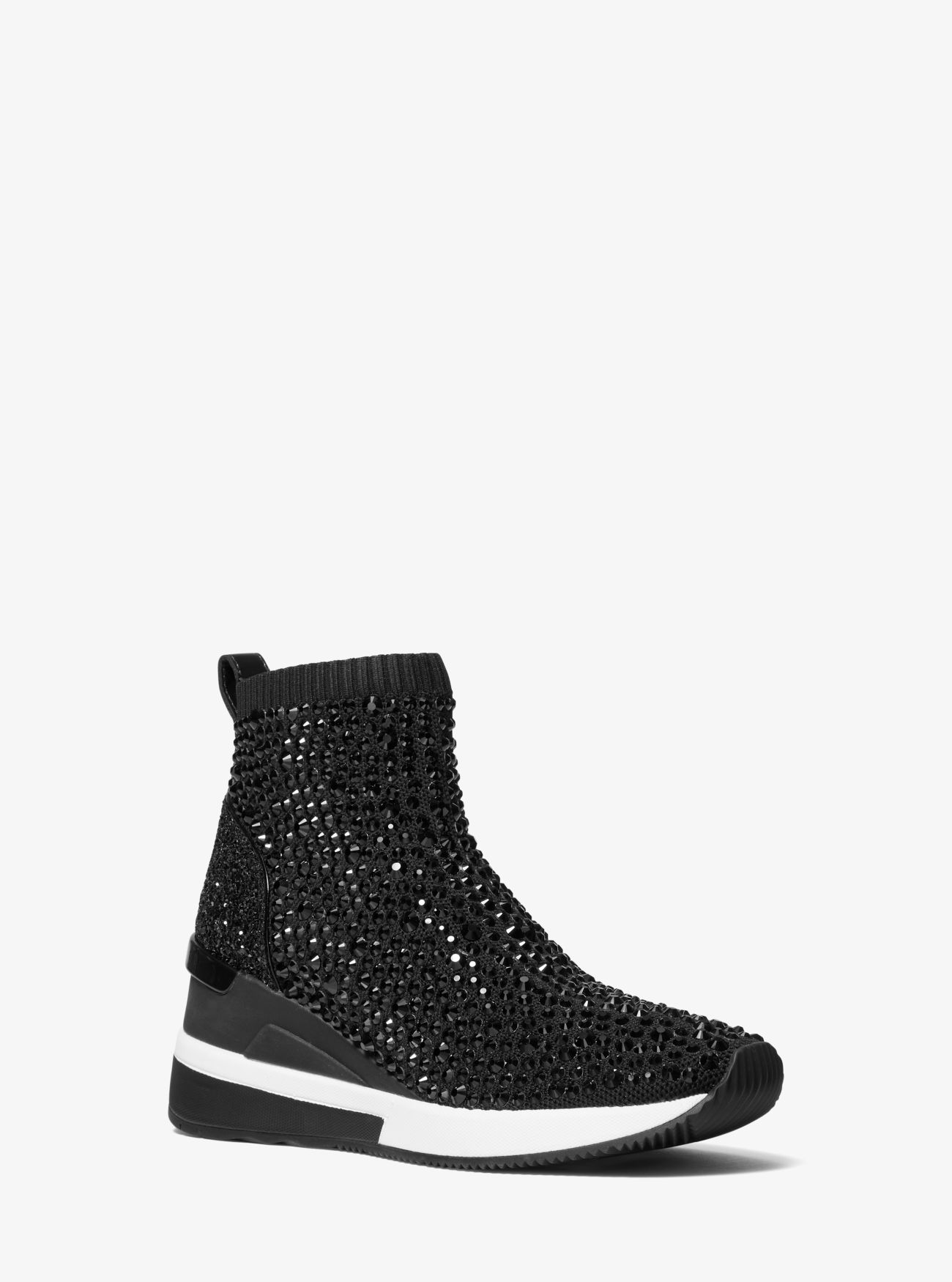 MK Skyler Crystal Embellished Stretch Knit Sock Sneaker Black