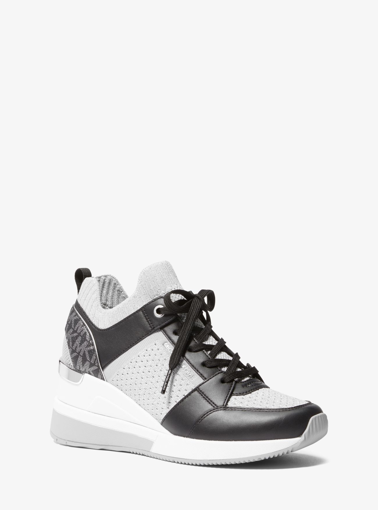 MK Georgie Stretch Knit and Leather Trainer - Black/silver - Michael Kors