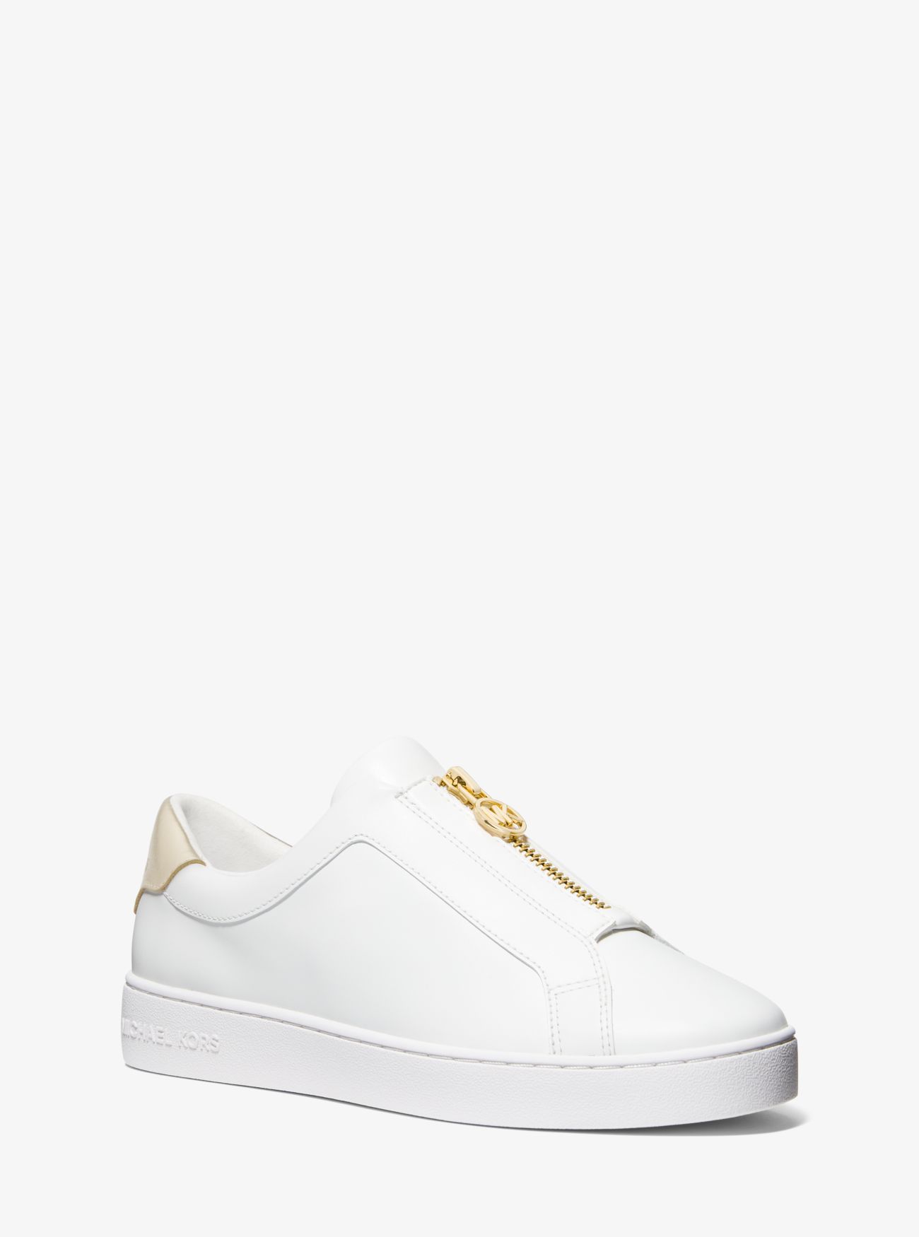 MK Keaton Leather Zip-Up Trainers - Pale Gold - Michael Kors