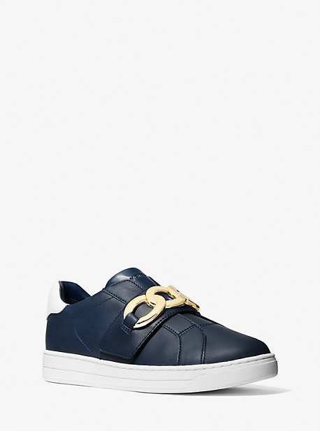 Michael Kors Kenna Chain Link Two-tone Leather Sneaker In Blue 
