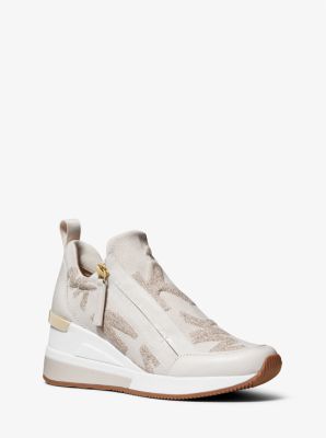 Michael Kors Willis Logo Stretch Knit Trainer In Gold