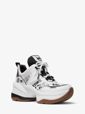 Basket Olympia en cuir à imprimé mélange de logos - BLANC OPTIQUE/NOIR(NOIR) - Michael Kors