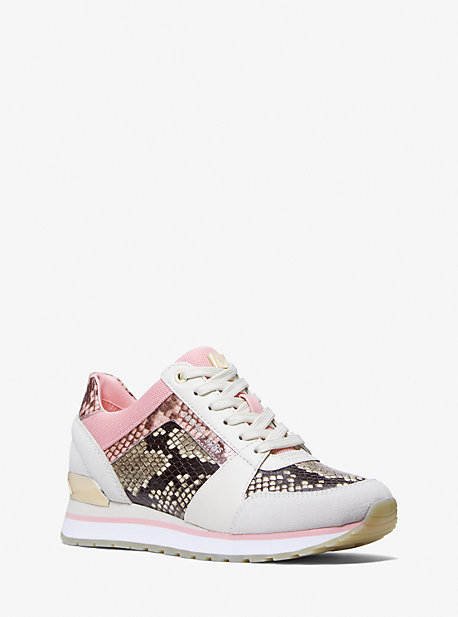 MK Billie Two-Tone Python Embossed Leather Trainer - Natural Combo - Michael Kors