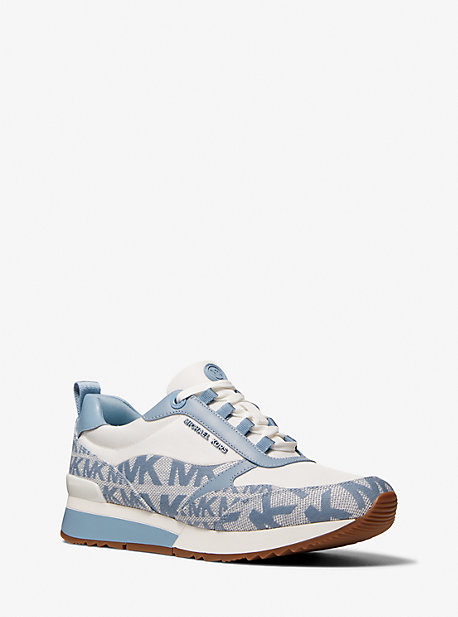 MK Allie Stride Logo Jacquard and Leather Trainer - Chambray - Michael Kors