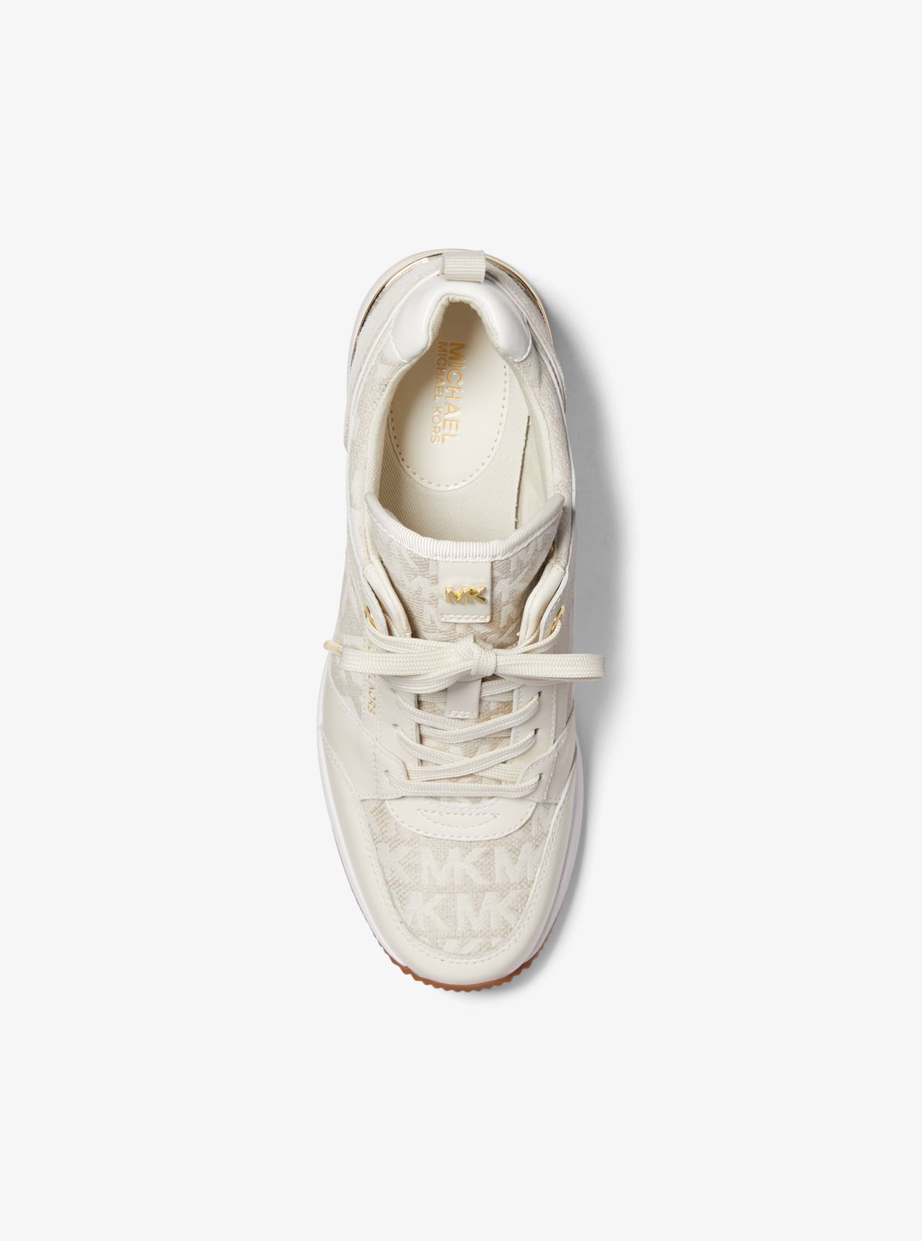 Mk Georgie Leather And Logo Jacquard Trainer - Natural - Michael Kors