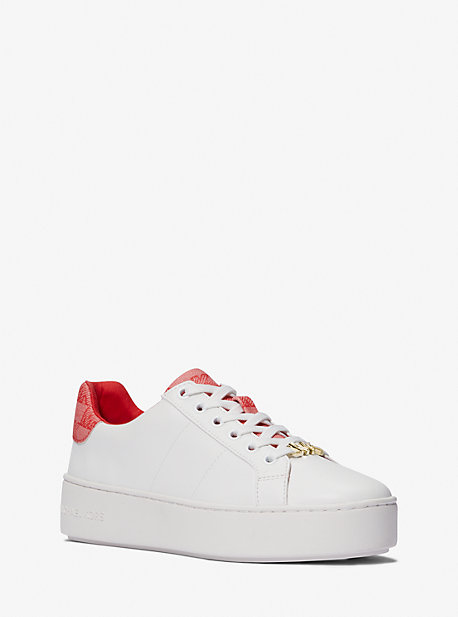 Michael Kors Poppy Faux Leather And Logo Sneaker In Red