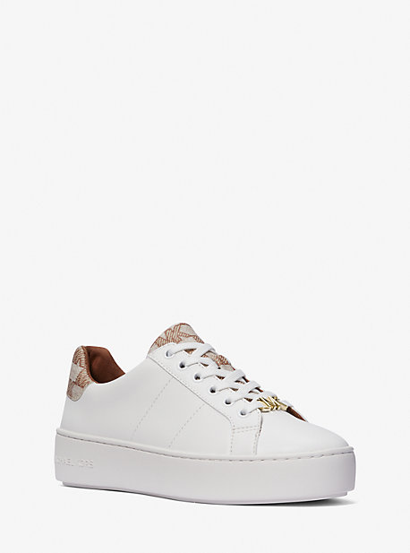 Michael Kors Poppy Faux Leather And Logo Sneaker In Natural