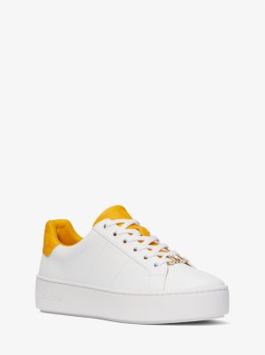 【Michael Kors】Poppy Faux Leather and Logo Sneaker Michael Kors Poppy Logo and Faux Leather Sneakers ,OP WHT