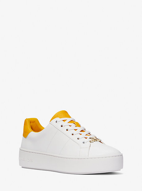 Michael Kors Poppy Faux Leather And Logo Sneaker In Yellow