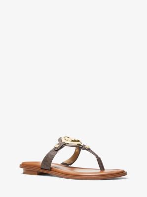 Michael Kors Aubrey Logo T strap Sandal In Brown ModeSens