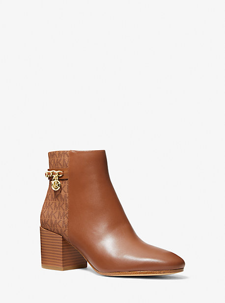 MK Elsa Logo and Leather Ankle Boot - Luggage Brown - Michael Kors