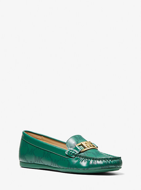 Michael Kors Camila Logo Perforated Faux Leather Moccasin In Green
