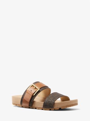 Michael Kors Mylah Logo And Leather Sandal In Brown