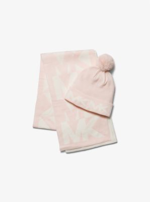 Michael Kors Logo Intarsia Knit Beanie And Scarf Set In Pink ModeSens