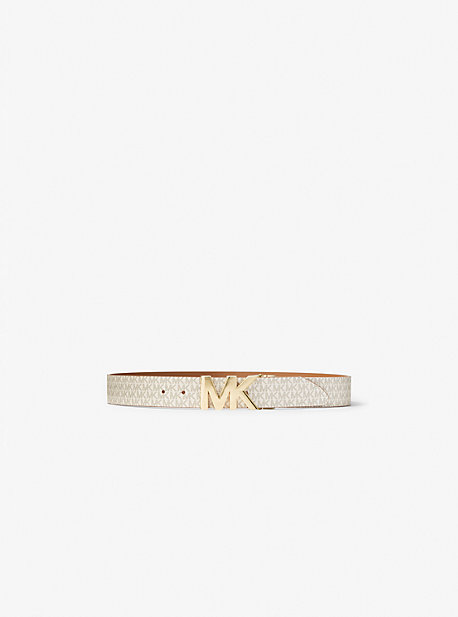 Michael Kors Reversible Logo And Leather Waist Belt In Natural