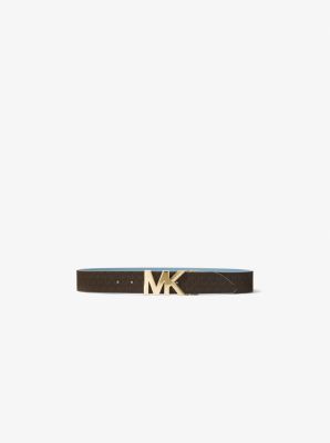 MK Reversible Logo and Leather Waist Belt - Brown/chambray - Michael Kors