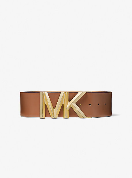 MK Logo Leather Waist Belt - Luggage Brown - Michael Kors