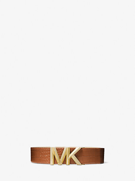MK Logo Crocodile-Embossed Leather Waist Belt - Luggage Brown - Michael Kors