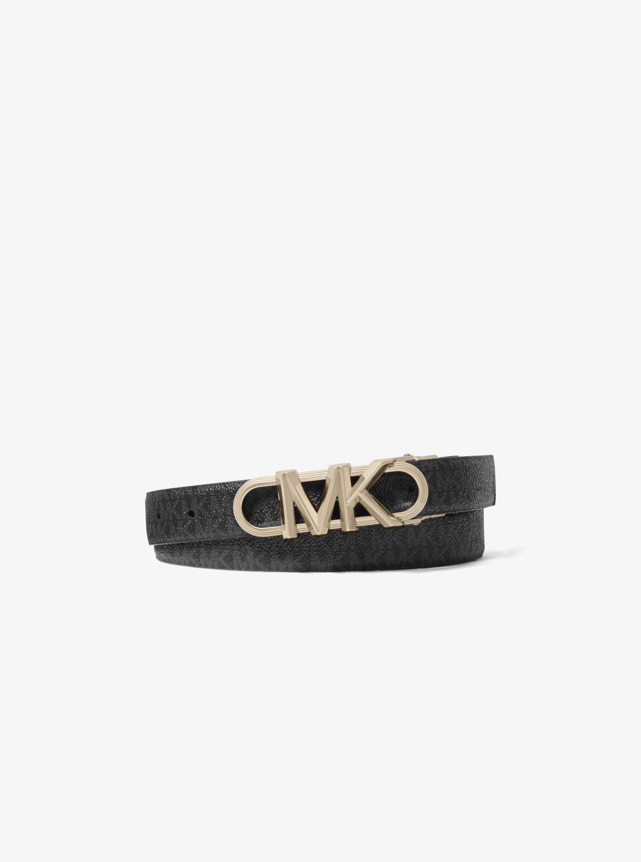 MK Reversible Empire Leather and Signature Logo Belt - Black - Michael Kors