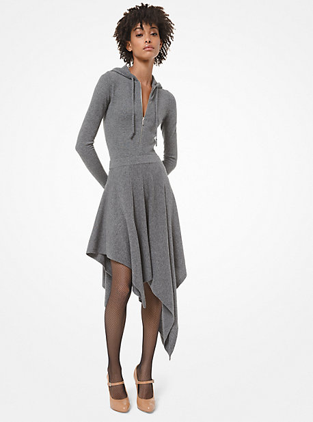 Michael Kors Cashmere Zip Hoodie Bodysuit In Grey