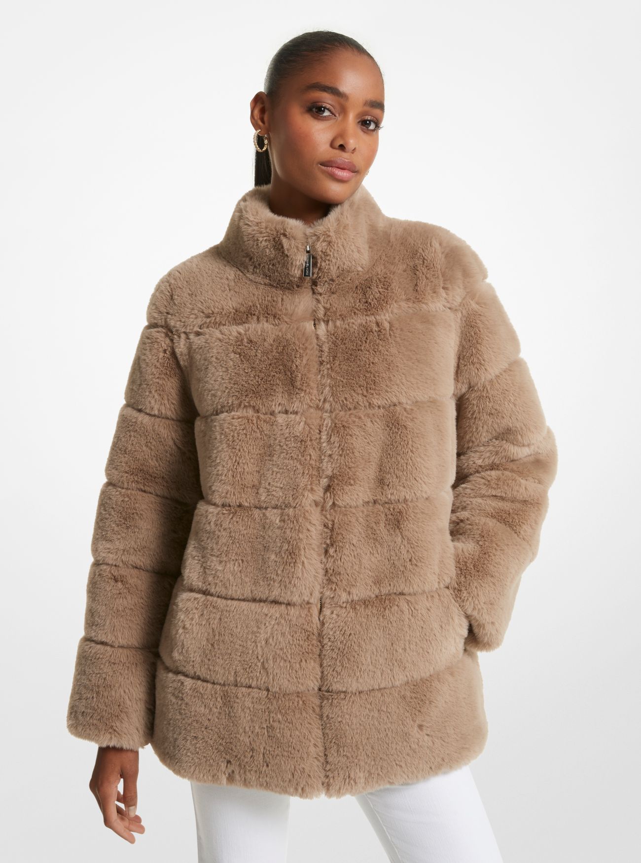MK Quilted Faux Fur Coat - Camel - Michael Kors