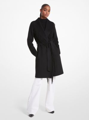MK Fringe Wool Blend Belted Coat - Black - Michael Kors product