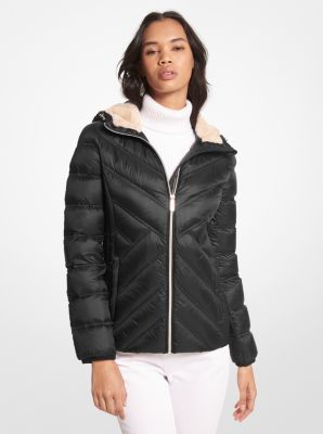 Michael Kors Nylon Packable Hooded Jacket In Black
