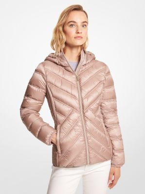 Michael Kors Nylon Packable Hooded Jacket In Natural