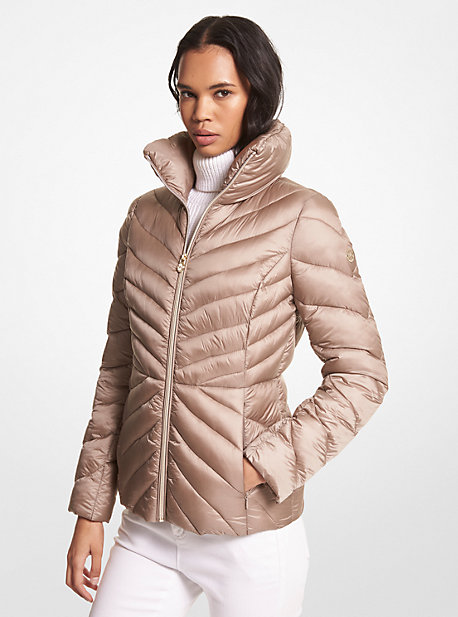Shop Michael Kors Quilted Nylon Packable Puffer Jacket In Natural