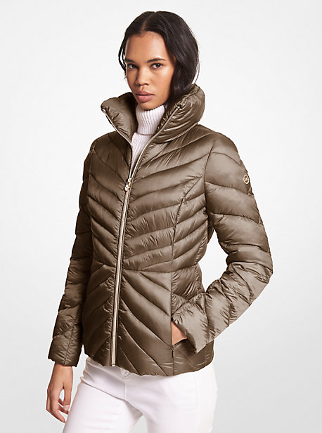 Michael Kors Quilted Nylon Packable Puffer Jacket In Green