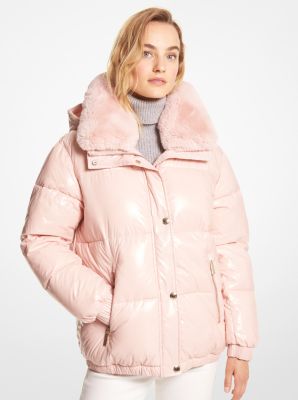 Michael Kors Faux Fur trim Quilted Nylon Puffer Jacket In Pink ModeSens