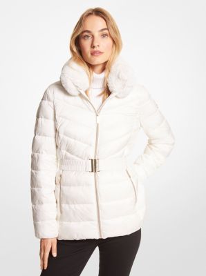 Michael Kors Women's Faux Fur Trim Stretch Cotton Anorak - White - Casual Jackets