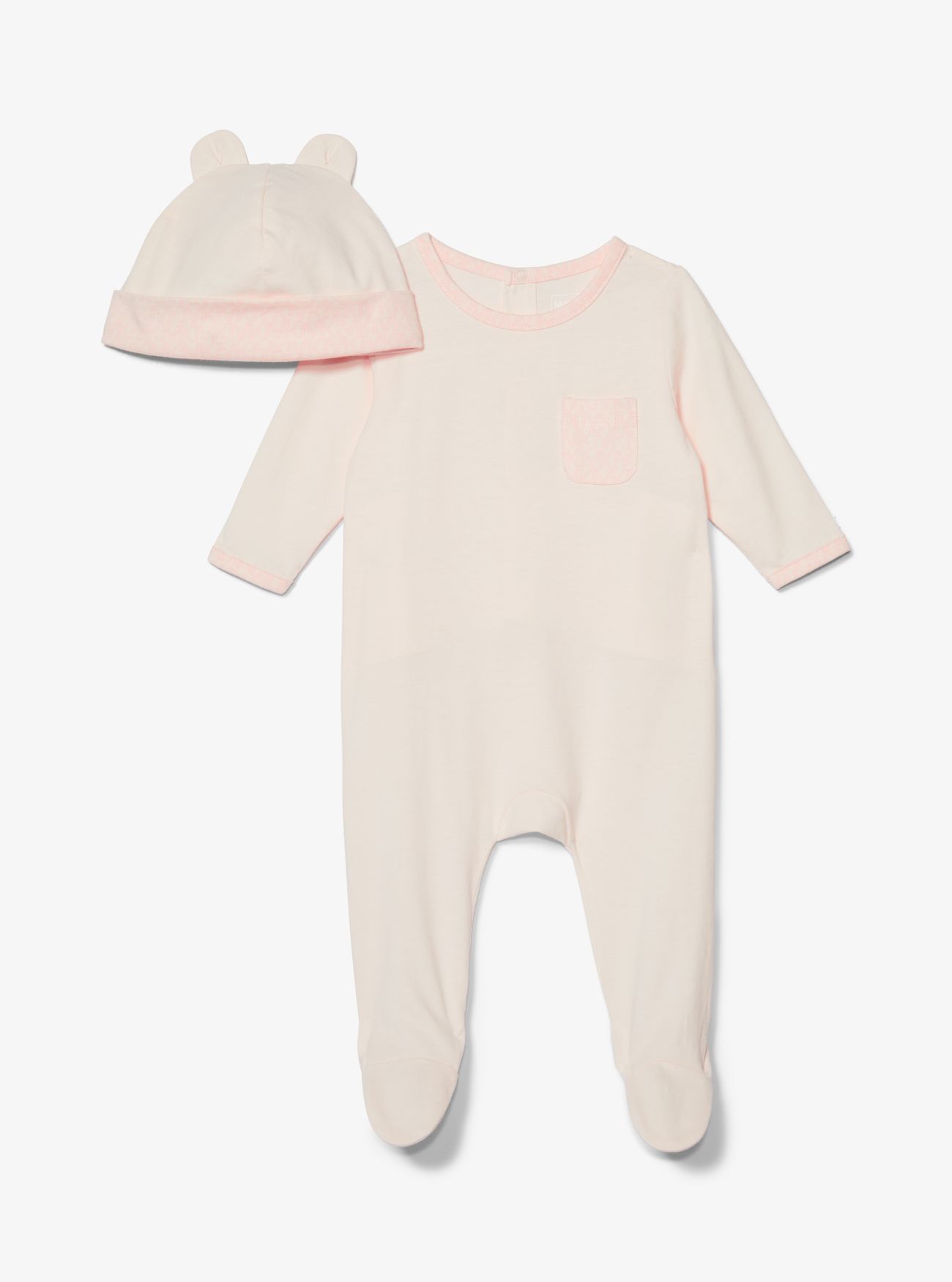 MK Cotton Onesie and Hat Baby Set - Pale Pink - Michael Kors