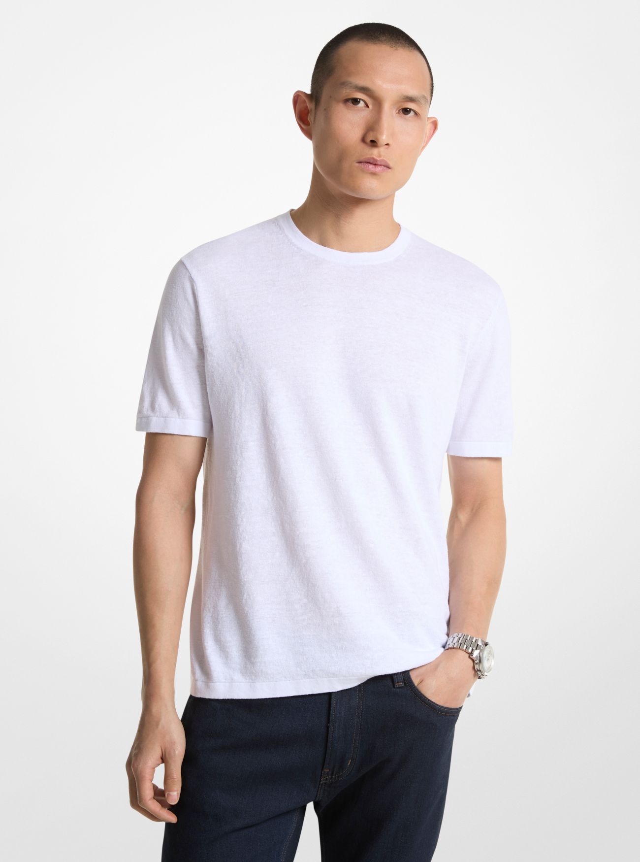 MK Linen Blend T-Shirt - White - Michael Kors