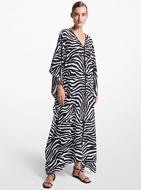 MK Zebra Silk Crepe De Chine Caftan Dress - Black/optic White - Michael Kors product