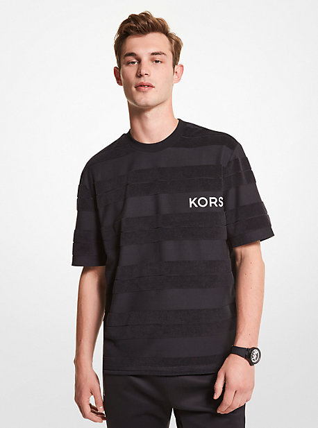 MK T-shirt in terry a righe con logo - Nero (Nero) - Michael Kors