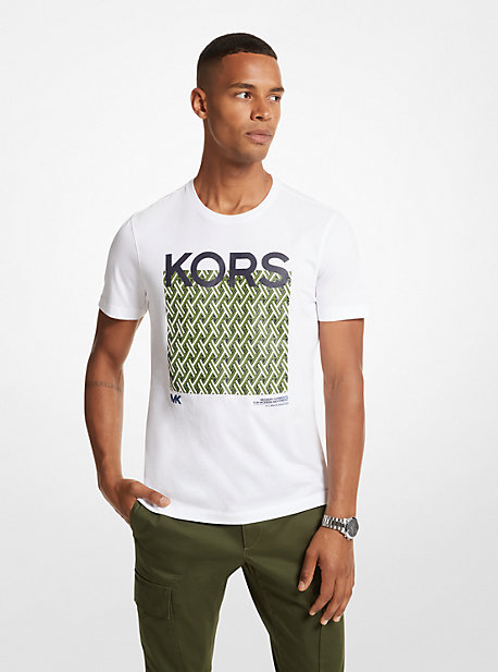 mk t-shirt en coton à logo treillis - blanc(blanc) - michael kors