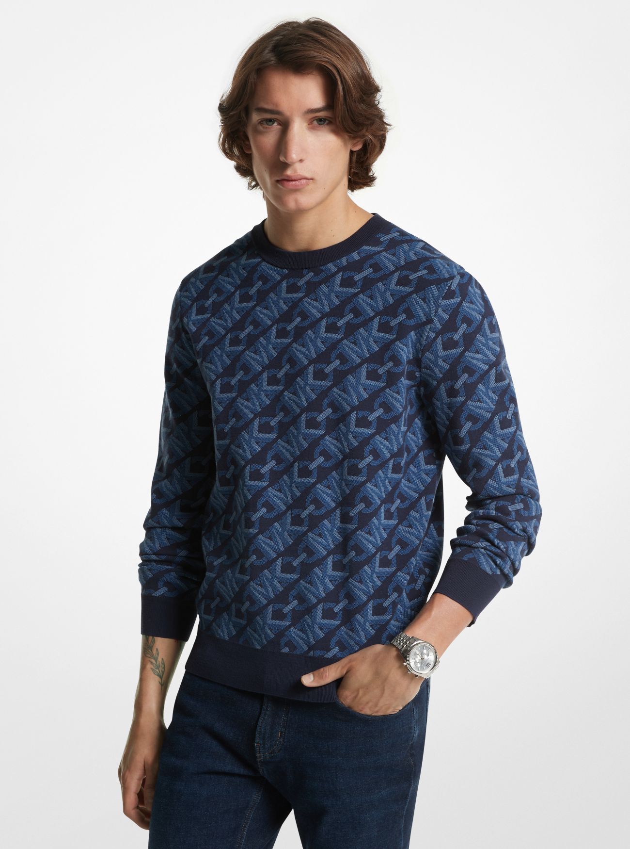 MKJersey de jacquard de lana merino con logotipo imperio - Medianoche(Azul) - Michael Kors