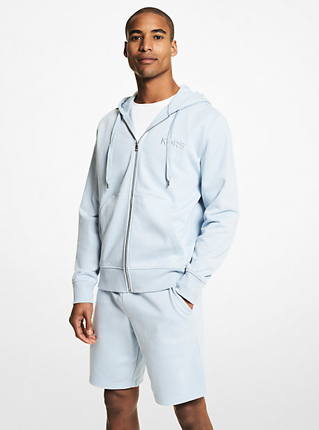 MK Embroidered Logo Cotton Terry Zip-Up Hoodie - Lt Chambray - Michael Kors
