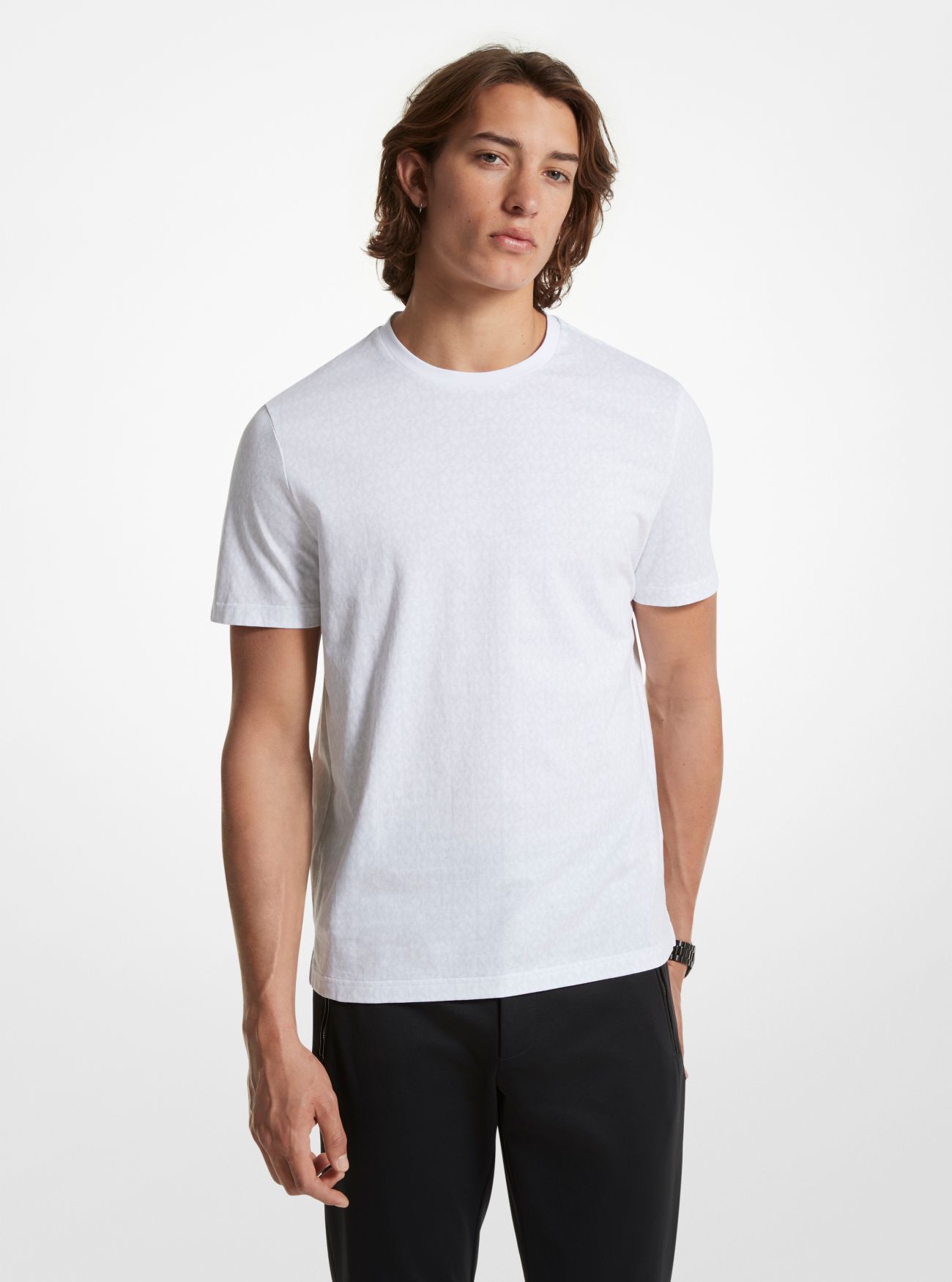 MK Signature Logo Print Cotton T-Shirt - White - Michael Kors