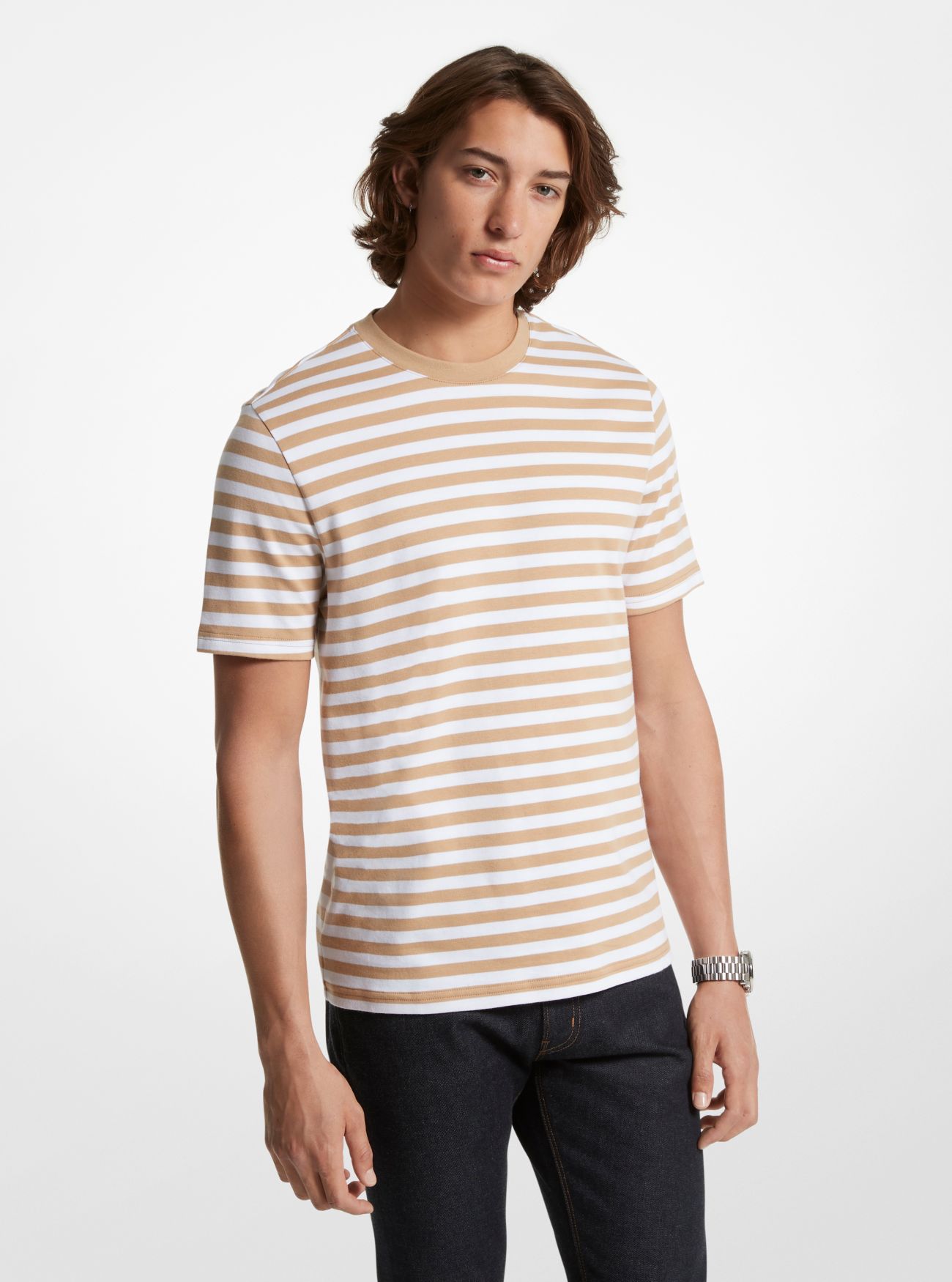 MK Striped Pima Cotton T-Shirt - Khaki - Michael Kors