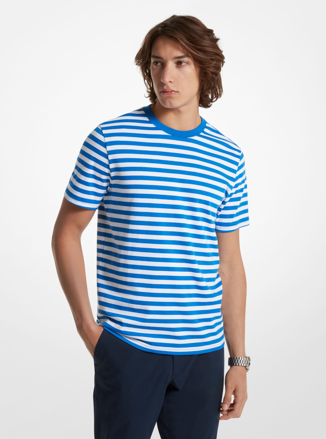 MK Striped Pima Cotton T-Shirt - Grecian Blue - Michael Kors