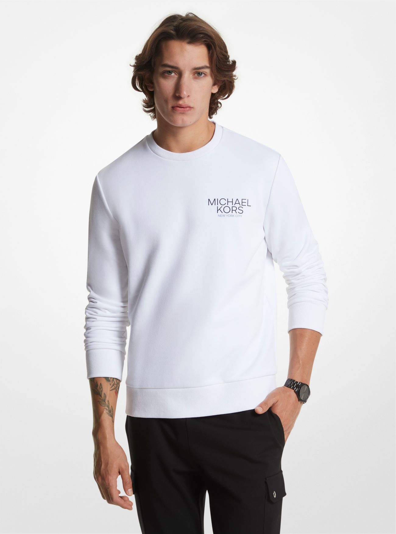 MK Logo Cotton Blend Sweatshirt - White - Michael Kors