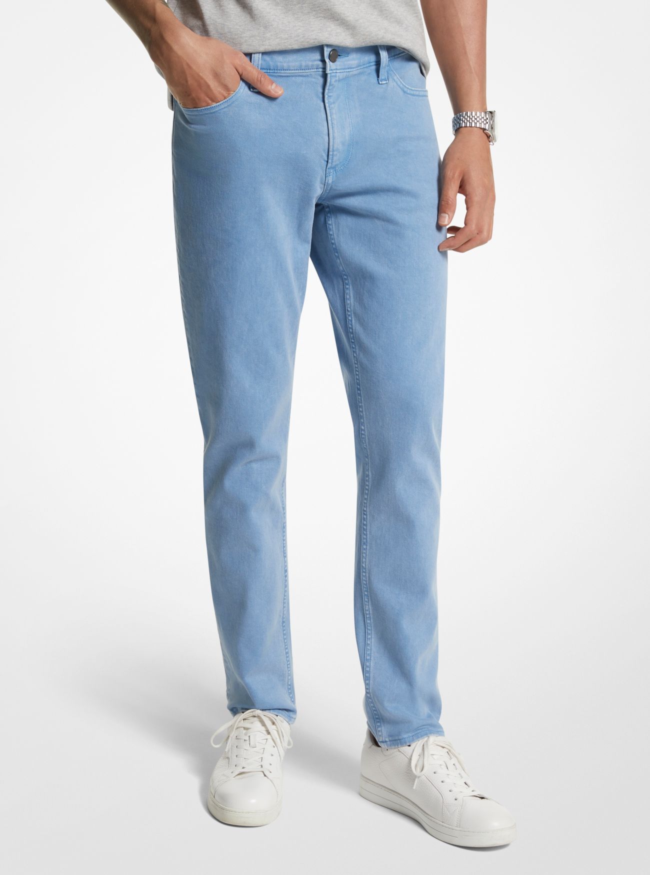 MK Parker Slim-Fit Pigment Dyed Stretch Cotton Trousers - Blueberry - Michael Kors
