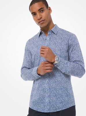 Chemise cintrée en coton à fleurs - BLEU DE MINUIT(BLEU) - Michael Kors