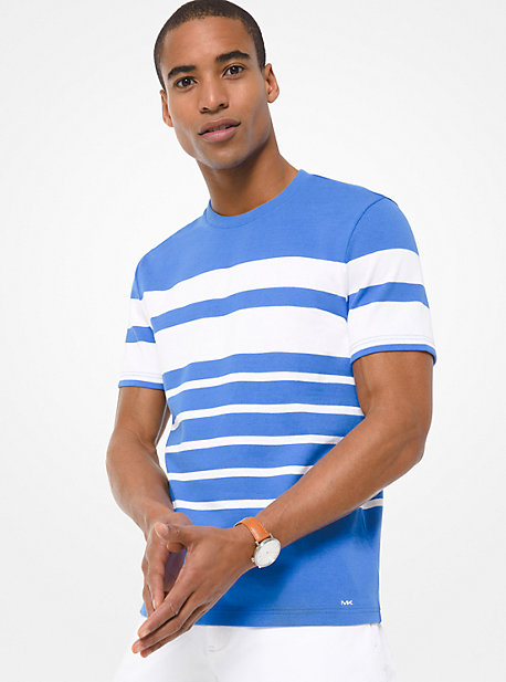 T-shirt rayé en jersey de coton - POP BLUE - Michael Kors