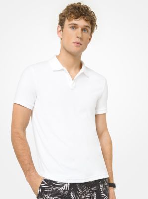 Michael Kors Cotton And Mesh Collar Polo Shirt In White