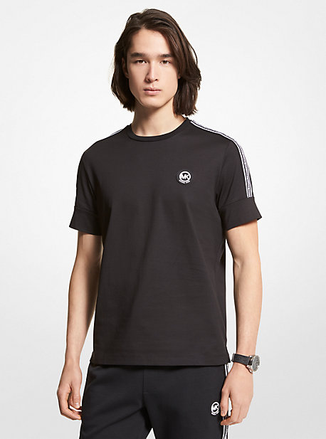 MK T-shirt in jersey di cotone con fettuccia con logo - Nero (Nero) - Michael Kors