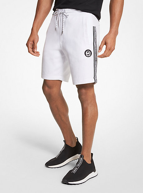 MK Logo Tape Cotton Blend Shorts - White - Michael Kors